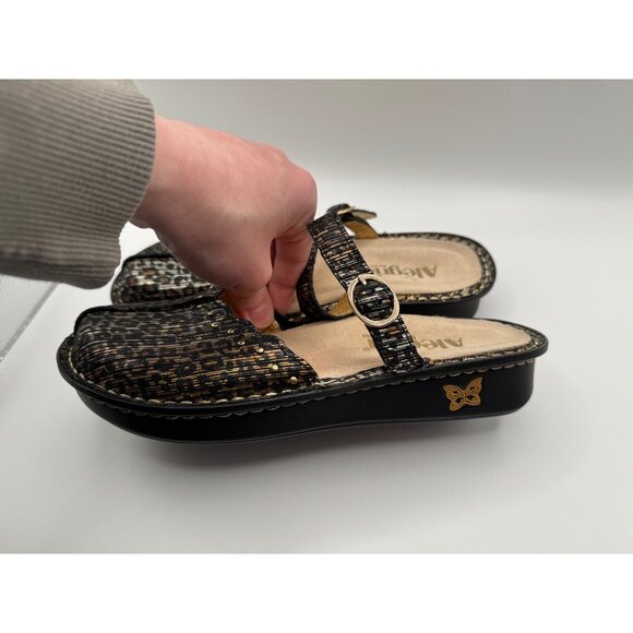 Alegria Tuscany Black Metallic Gold Leopard Print Mary Jane Clogs 36 US 6/6.5 main image 4
